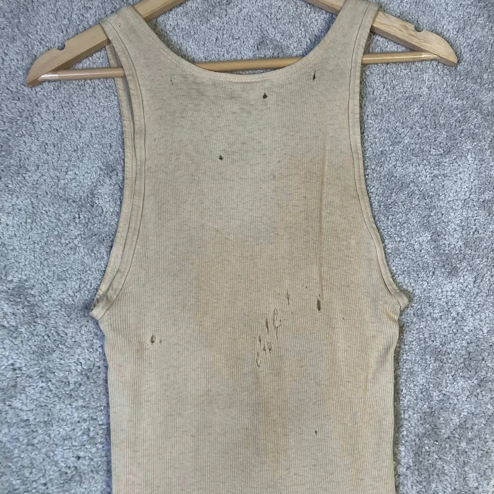 Vintage 60s Archdale Mens Tank Top Beige Cotton Distressed Undershirt Size 44
